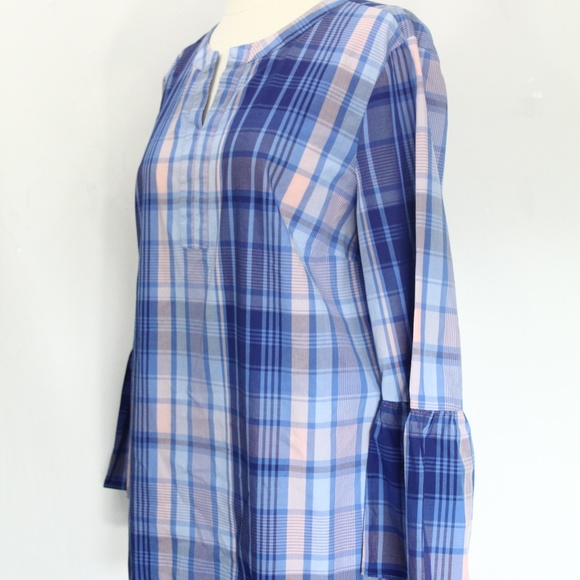 Talbots Plaid Shirt Medium Tunic Top Bell Sleeves - Picture 5 of 7